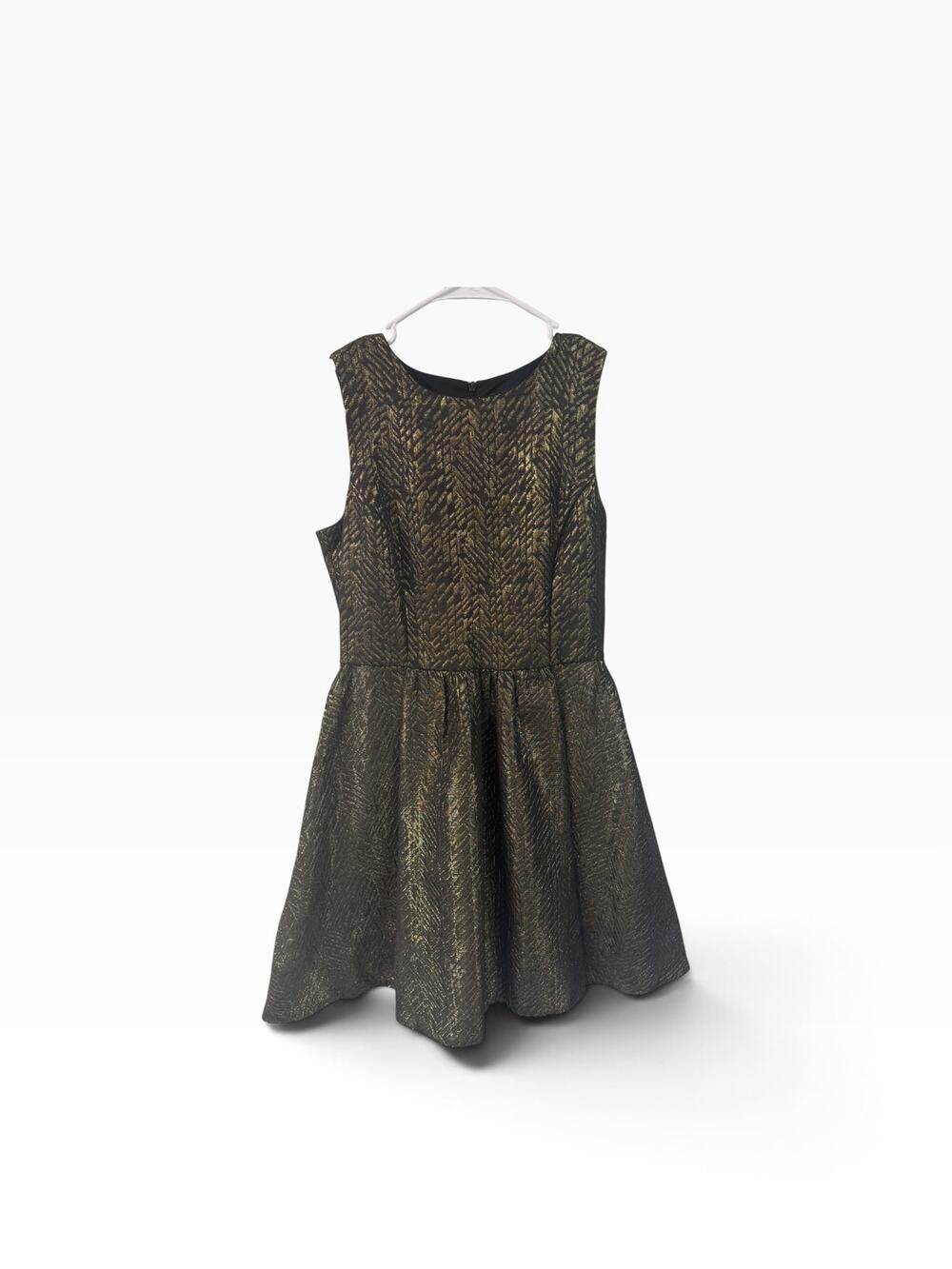 Zara Black & Gold Metallic Jacquard Fit & Flare Holiday Dress Moody Glam Size m